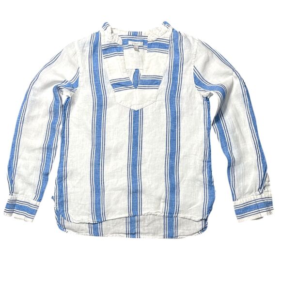 J. Crew Tops - J.Crew 100% Linen Popover Tunic Blue White Stripe Sz: 4